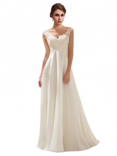 Ivory V-Neck Sleeveless Low Back A-Line Wedding Dress Townsville