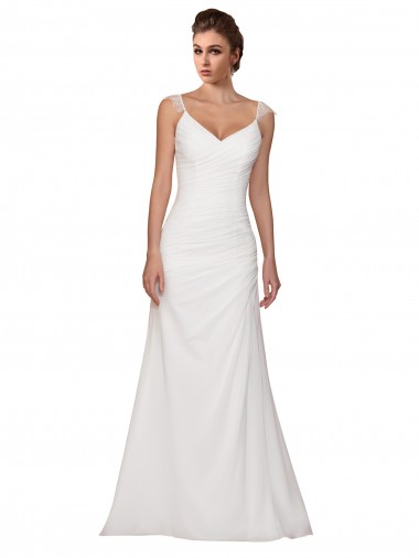 Ivory V-Neck Sleeveless Sheath Wedding Dress Townsville