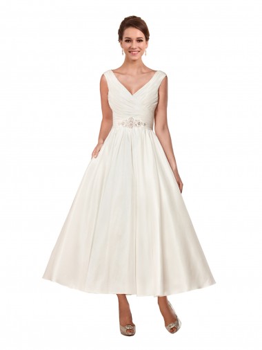 Ivory V-Neck Sleeveless A-Line Wedding Dress Townsville