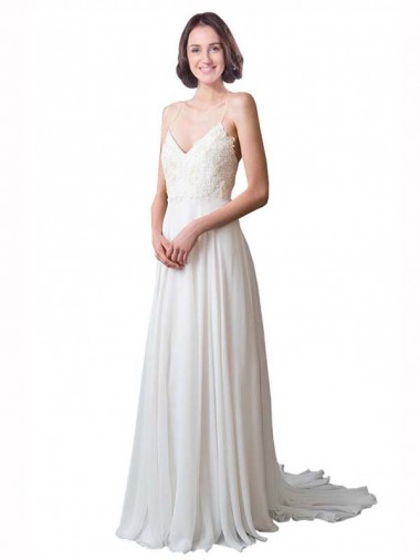 Ivory V-Neck Sleeveless A-Line Beach Wedding Dress Townsville