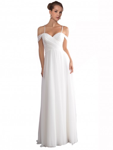 Ivory Off the Shoulder Sleeveless Soft Chiffon A-Line Beach Wedding Dress Townsville