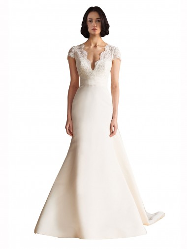 Ivory V-Neck Cap Sleeves Keyhole Back A-Line Wedding Dress Townsville