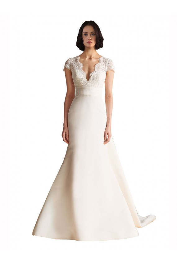 Ivory V-Neck Cap Sleeves Keyhole Back A-Line Wedding Dress Townsville