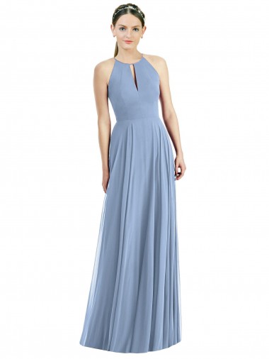 Dusty Blue Halter Neck Sleeveless A-Line Semi Formal Evening Dress / Bridesmaid Dress Townsville