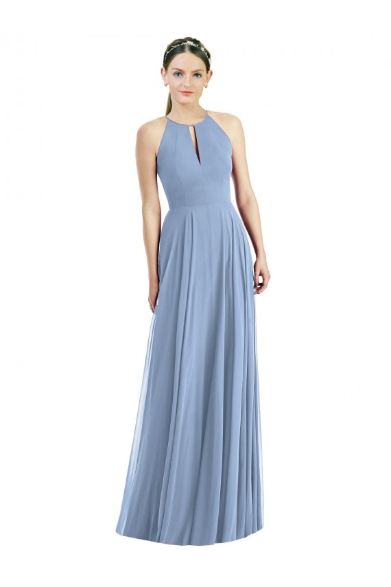 Dusty Blue Halter Neck Sleeveless A-Line Semi Formal Evening Dress / Bridesmaid Dress Townsville