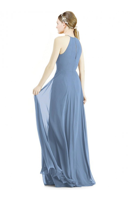 Dusty Blue Halter Neck Sleeveless A-Line Semi Formal Evening Dress / Bridesmaid Dress Townsville