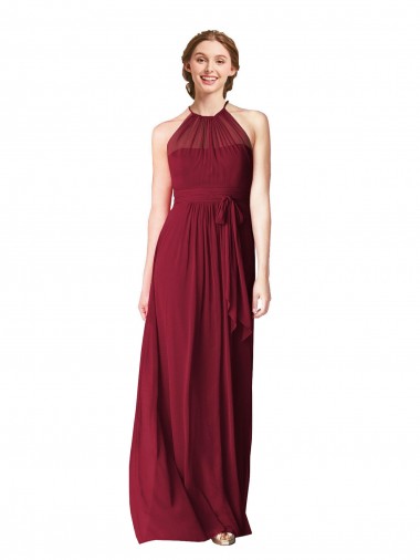 Burgundy Halter Neck Sleeveless A-Line Evening Gowns / Bridesmaid Dresses Townsville