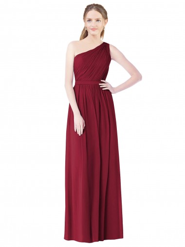 Burgundy One Shoulder Sleeveless A-Line Bridesmaid Gown Townsville