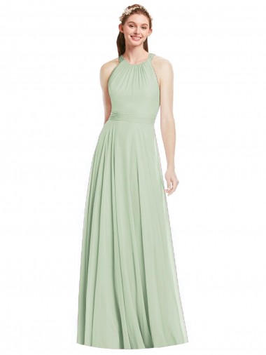 Sage Halter Neck Sleeveless A-Line Bridesmaid Dress / Evening Dress Townsville