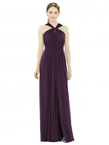 Grape Halter Neck Sleeveless V-Back A-Line Semi Formal Evening Dress / Bridesmaid Dress Townsville