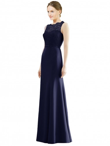 Dark Navy Illusion Neck Sleeveless Mermaid Bridesmaid Dress Townsville