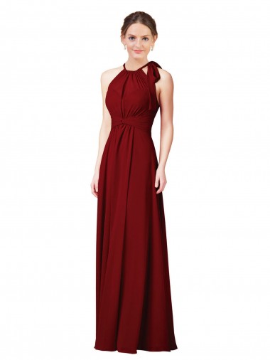 Burgundy Halter Neck Sleeveless Sheath Bridesmaid Dress Townsville