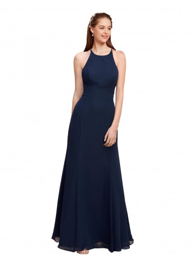 Dark Navy High Neck Sleeveless Mermaid Prom Dress / Bridesmaid Dress Townsville