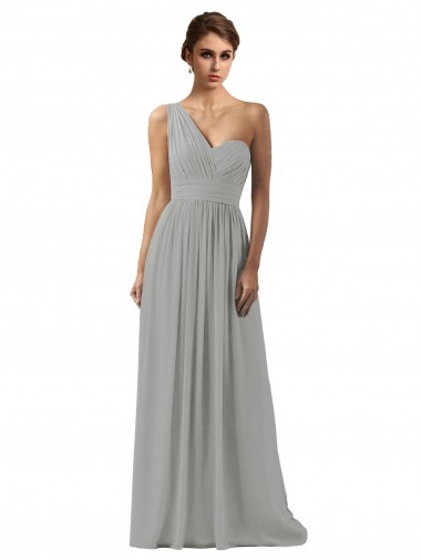 Silver One Shoulder Sleeveless A-Line Bridesmaid Dress Townsville