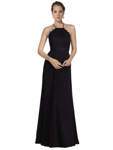 Black Halter Neck Sleeveless Keyhole Back A-Line Bridesmaid Gown Townsville