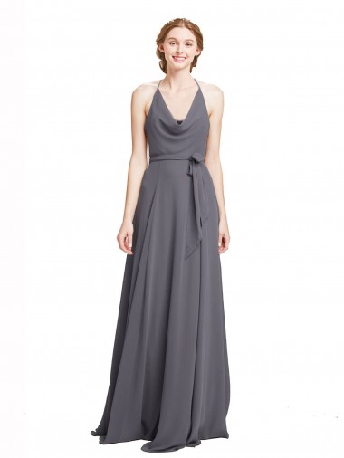 Slate Grey Halter Neck Sleeveless A-Line Bridesmaid Dress Townsville