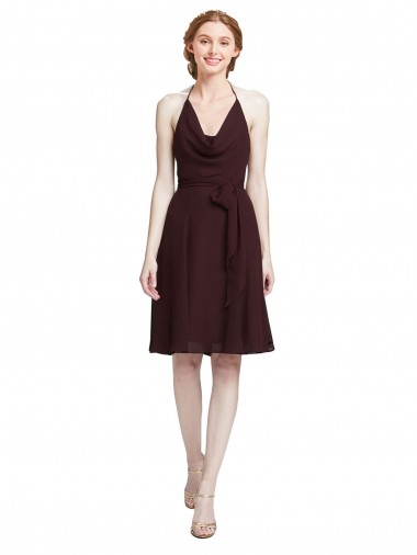 Burgundy Gold Halter Neck Sleeveless A-Line Bridesmaid Dress Townsville