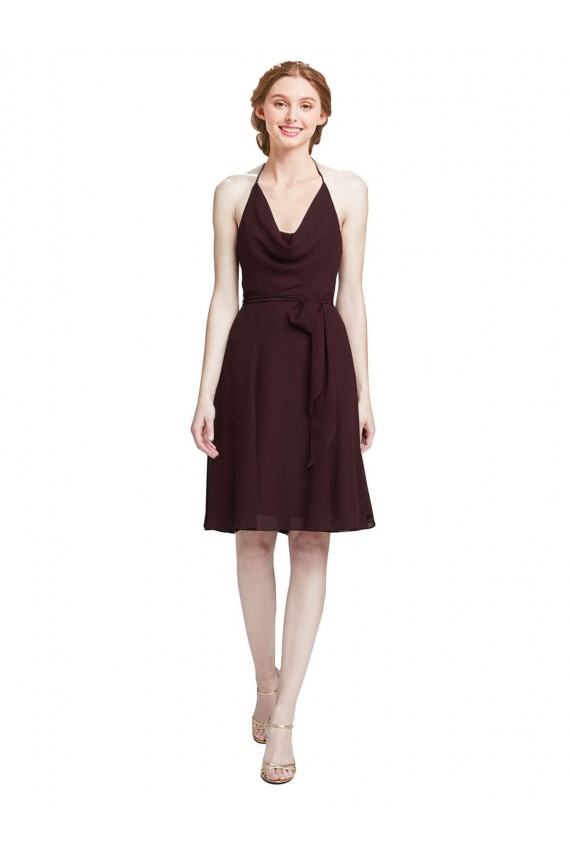 Burgundy Gold Halter Neck Sleeveless A-Line Bridesmaid Dress Townsville