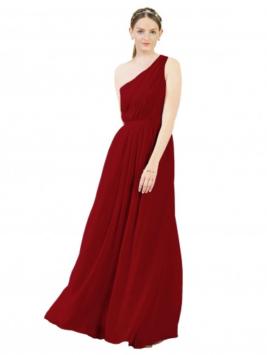 Burgundy One Shoulder Sleeveless A-Line Bridal Party Dress / Evening Dress Townsville