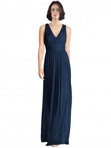 Dark Navy V-Neck Sleeveless Chiffon A-Line Bridesmaid Dress Townsville