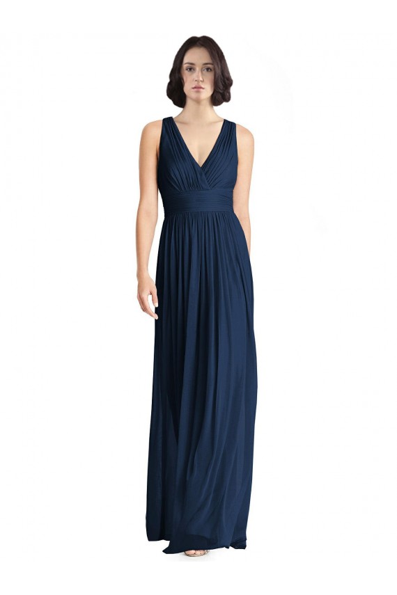 Dark Navy V-Neck Sleeveless Chiffon A-Line Bridesmaid Dress Townsville