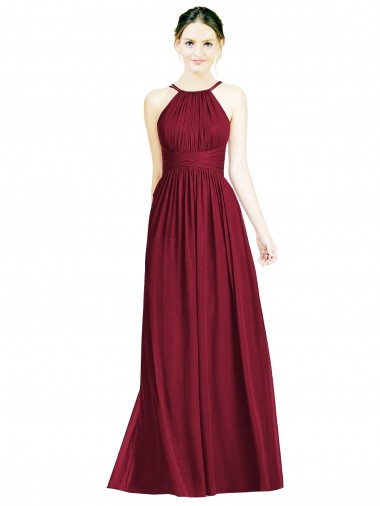 Burgundy Halter Neck Sleeveless Open Back A-Line Formal Dress / Bridesmaid Dress Townsville