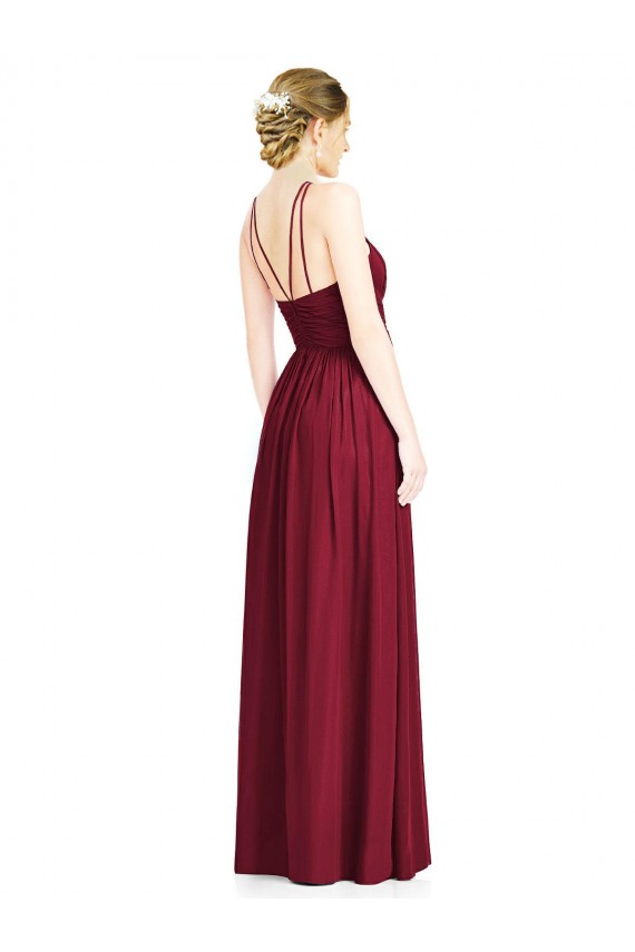 Burgundy Halter Neck Sleeveless Open Back A-Line Formal Dress / Bridesmaid Dress Townsville