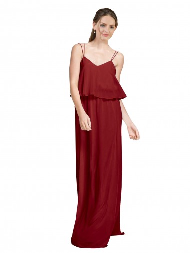 Burgundy Spaghetti Straps Sleeveless Open Back A-Line Bridesmaid Dress Townsville