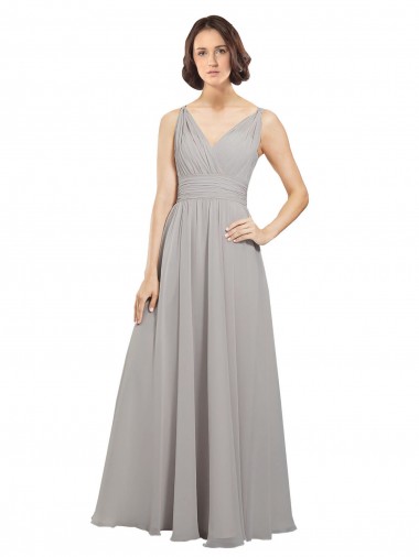 Oyster Silver V-Neck Sleeveless V-Back A-Line Bridesmaid Dress Townsville