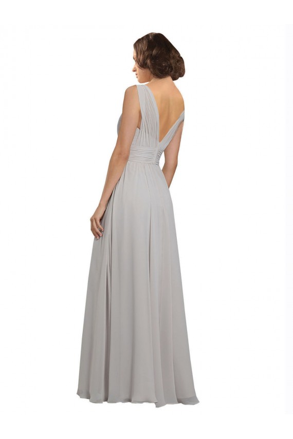 Oyster Silver V-Neck Sleeveless V-Back A-Line Bridesmaid Dress Townsville