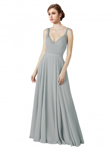 Silver V-Neck Sleeveless A-Line Bridesmaid Dress / Evening Dress Townsville