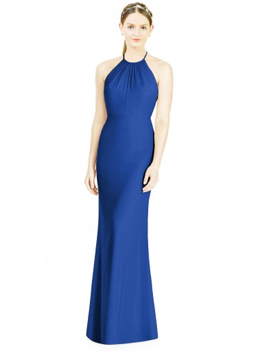 Royal Blue High Neck Sleeveless Open Back Trumpet Bridesmaid Dress Townsville