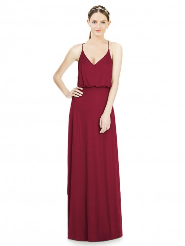 Burgundy V-Neck Sleeveless A-Line Evening Gowns / Bridesmaid Dress Townsville