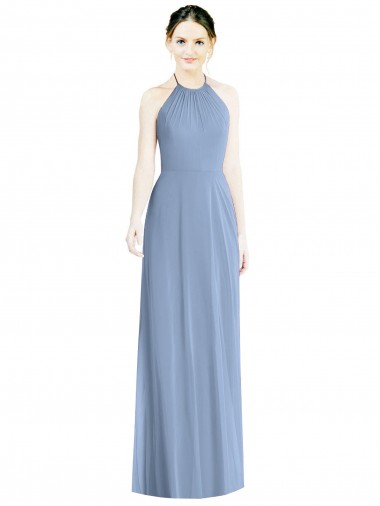 Dusty Blue Halter Neck Sleeveless Low Back A-Line Bridesmaid Dress Townsville