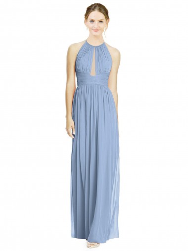 Dusty Blue Halter Neck Sleeveless A-Line Wedding Party Dress Townsville