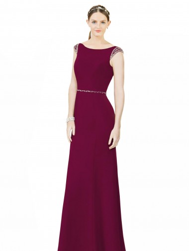 Burgundy High Neck Sleeveless Low Back A-Line Bridesmaid Dress Townsville