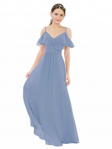 Dusty Blue V-Neck Cap Sleeves A-Line Bridesmaid Dress Townsville