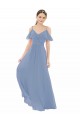 Dusty Blue V-Neck Cap Sleeves A-Line Bridesmaid Dress Townsville