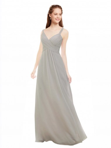 Silver V-Neck Sleeveless Open Back A-Line Bridesmaid Dress Townsville