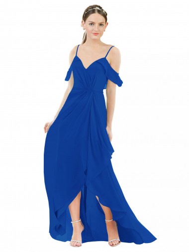 Royal Blue V-Neck Cold Shoulder A-Line High Low Bridesmaid Dress Townsville