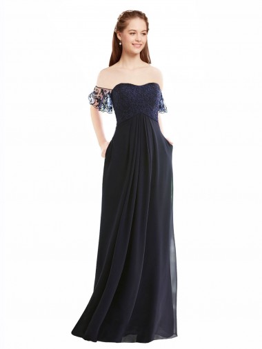 Dark Navy V-Neck Cap Sleeves A-Line Formal Dress / Bridesmaid Dress Townsville