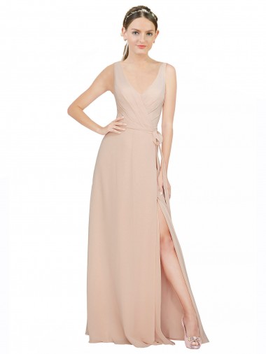 Pink V-Neck Sleeveless Luxe Chiffon A-Line Bridesmaid Dress / Evening Dress Townsville