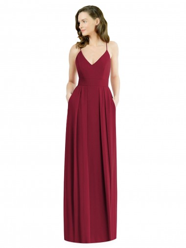 Burgundy V-Neck Sleeveless Open Back A-Line Semi Formal Evening Dress / Bridesmaid Dress Townsville