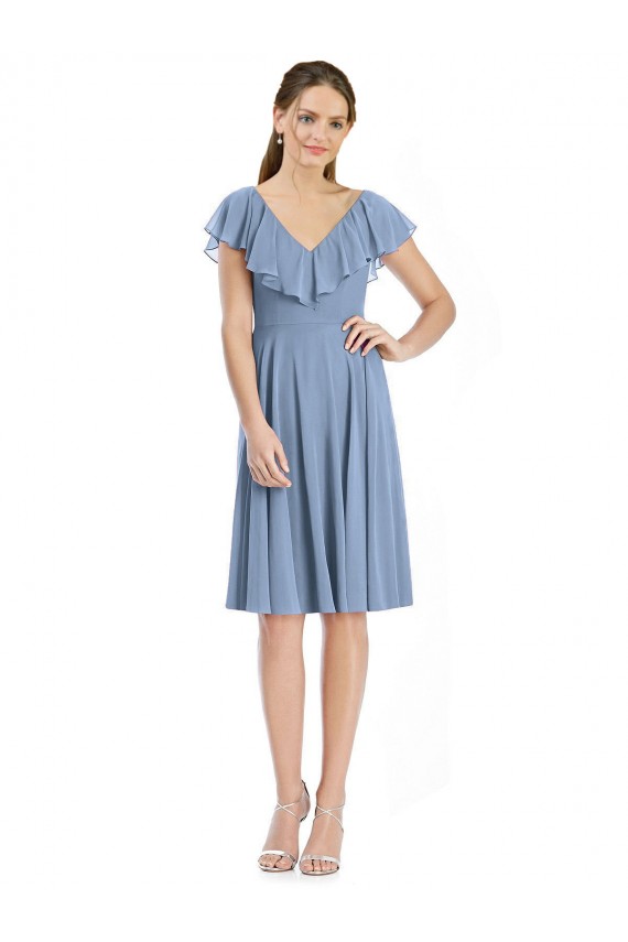 Dusty Blue V-Neck Cap Sleeves V-Back A-Line Bridesmaid Dress Townsville