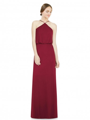 Burgundy Halter Neck Sleeveless Open Back A-Line Bridesmaid Dress Townsville