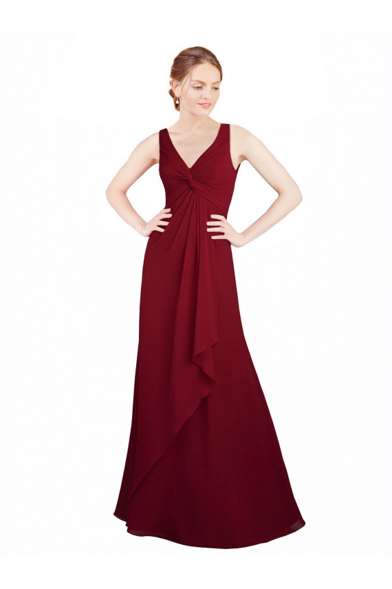 Burgundy V-Neck Sleeveless A-Line Bridesmaid Dress / Evening Dress Townsville