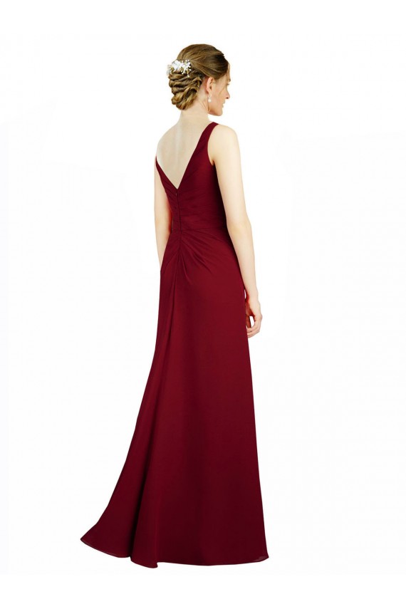 Burgundy V-Neck Sleeveless A-Line Bridesmaid Dress / Evening Dress Townsville