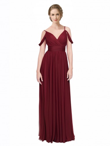 Burgundy Spaghetti Straps Sleeveless Low Back A-Line Bridesmaid Dress / Evening Dress Townsville