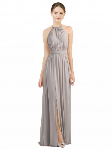 Oyster Silver Halter Neck Sleeveless Low Back A-Line Bridesmaid Dress Townsville