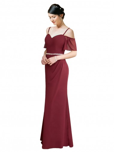 Burgundy Sweetheart Cold Shoulder Low Back A-Line Bridesmaid Dress Townsville